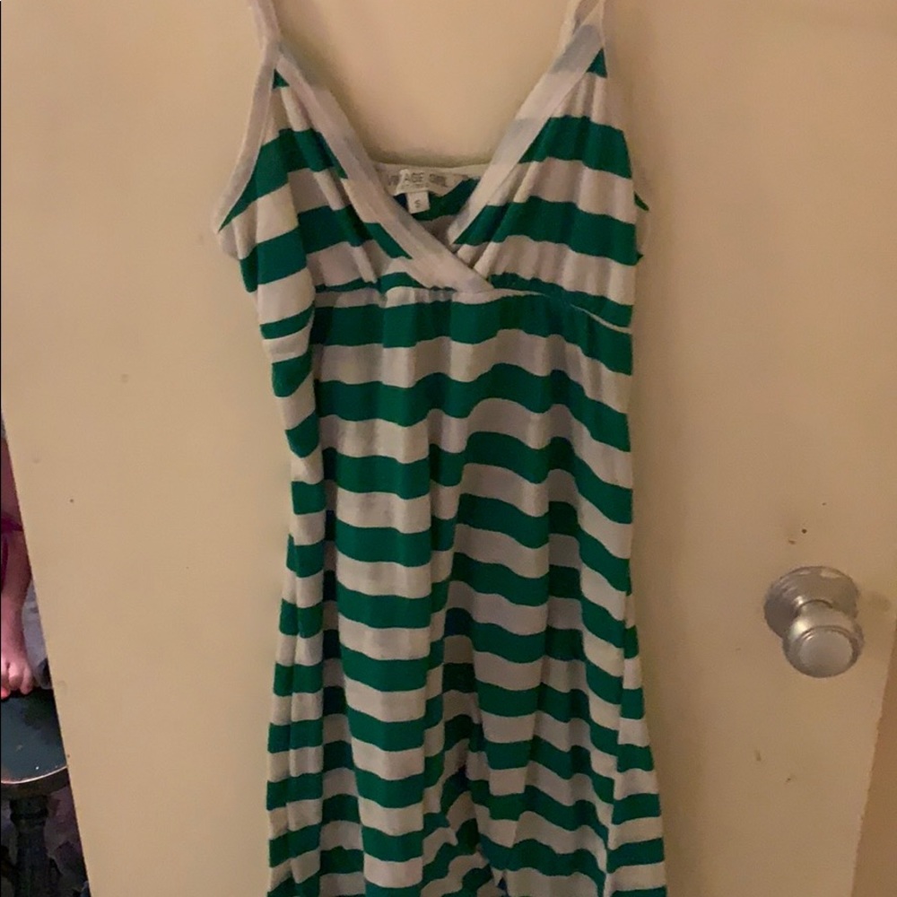 Green and white striped dress
